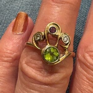 Peridot 14K Gold amethyst diamond vintage ring